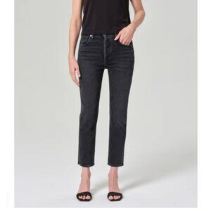 AGOLDE Riley High Rise Straight Crop Stretch Jeans Black